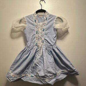 Vintage SwissDirndl Dress Girls Size 128 (7–8) Blue Embroidered Bäri Switzerland